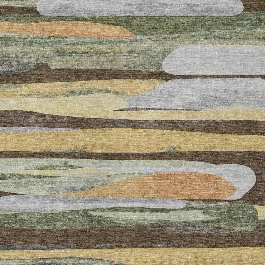 Chocolate And Green Abstract Washable Indoor Outdoor Area Rug Photo 2