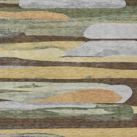 Chocolate And Green Abstract Washable Indoor Outdoor Area Rug Photo 2
