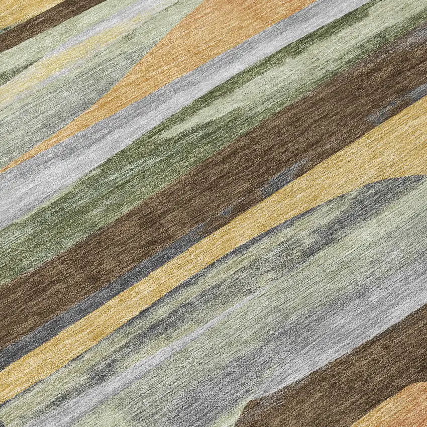 Chocolate And Green Abstract Washable Indoor Outdoor Area Rug Photo 9