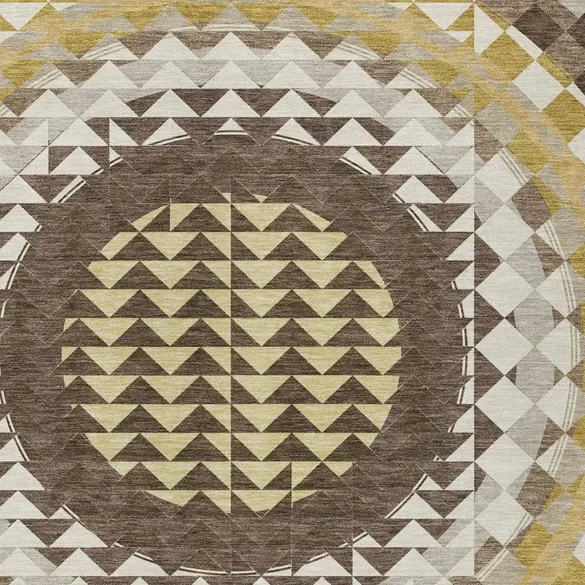 Chocolate And Green Geometric Washable Indoor Outdoor Area Rug Photo 4