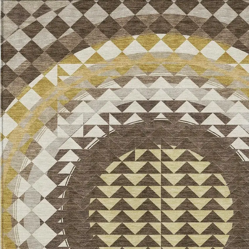 Chocolate And Green Geometric Washable Indoor Outdoor Area Rug Photo 5