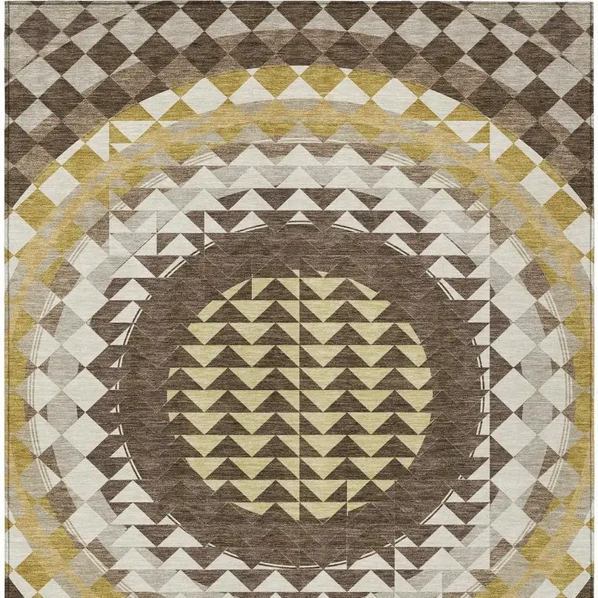 Chocolate And Green Geometric Washable Indoor Outdoor Area Rug Photo 3