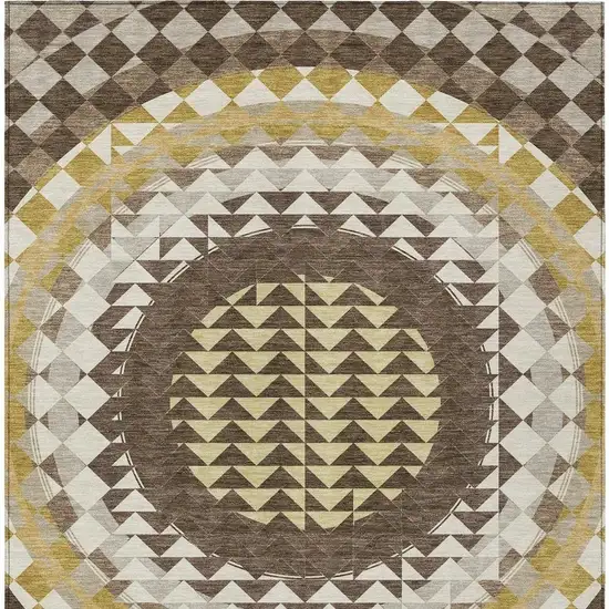 Chocolate And Green Geometric Washable Indoor Outdoor Area Rug Photo 3