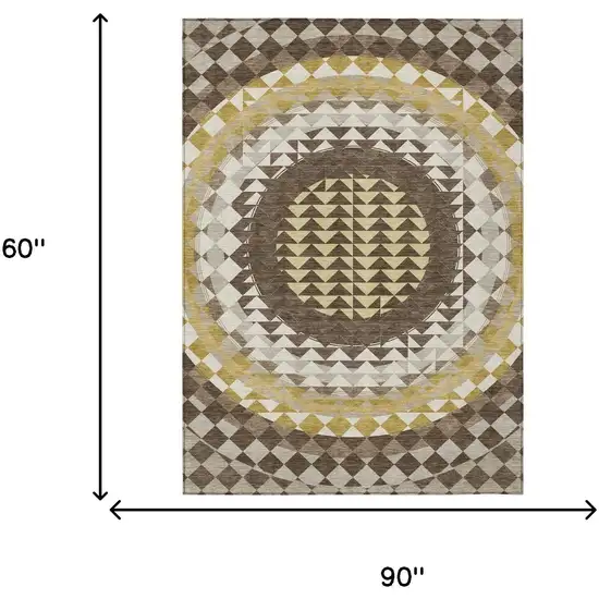 Chocolate And Green Geometric Washable Indoor Outdoor Area Rug Photo 8