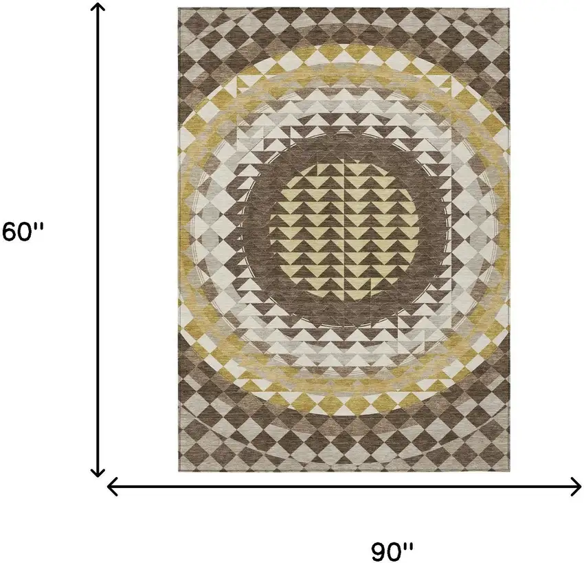 Chocolate And Green Geometric Washable Indoor Outdoor Area Rug Photo 8