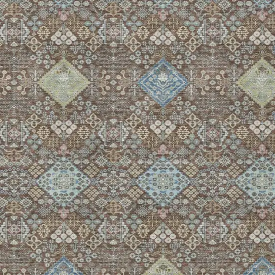 Chocolate And Green Oriental Washable Indoor Outdoor Area Rug Photo 2