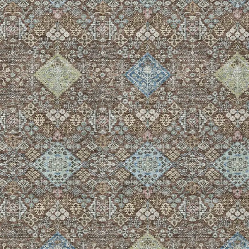 Chocolate And Green Oriental Washable Indoor Outdoor Area Rug Photo 2