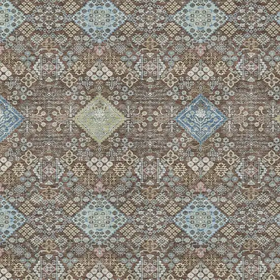 Chocolate And Green Oriental Washable Indoor Outdoor Area Rug Photo 2