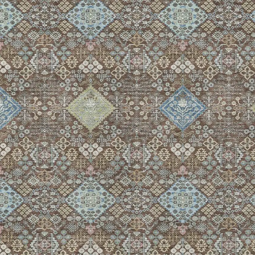 Chocolate And Green Oriental Washable Indoor Outdoor Area Rug Photo 2