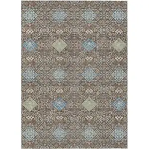Photo of Chocolate And Green Oriental Washable Indoor Outdoor Area Rug
