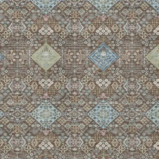 Chocolate And Green Oriental Washable Indoor Outdoor Area Rug Photo 2