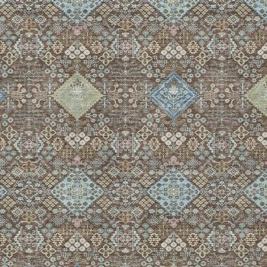 Chocolate And Green Oriental Washable Indoor Outdoor Area Rug Photo 2