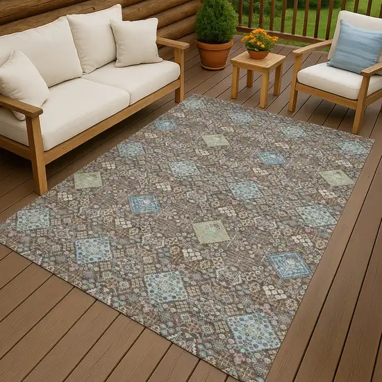 Chocolate And Green Oriental Washable Indoor Outdoor Area Rug Photo 4
