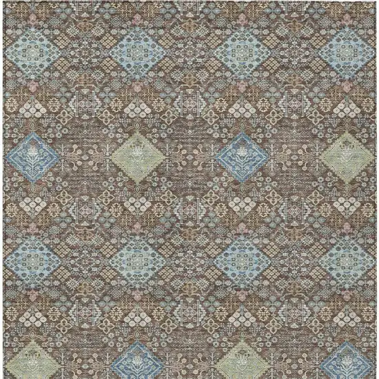 Chocolate And Green Oriental Washable Indoor Outdoor Area Rug Photo 3
