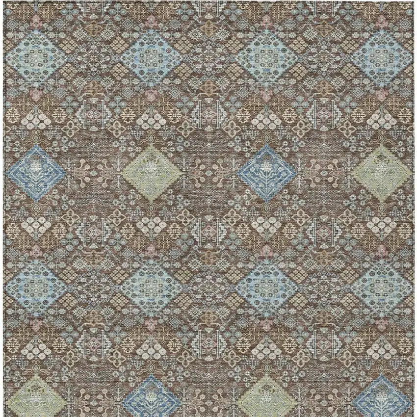 Chocolate And Green Oriental Washable Indoor Outdoor Area Rug Photo 3