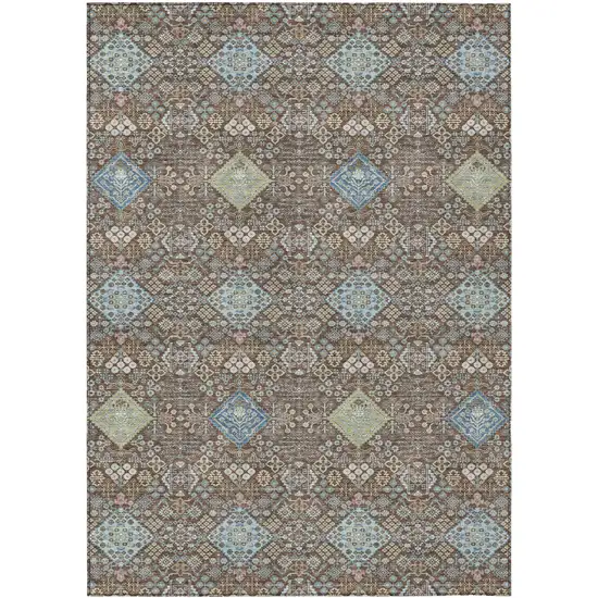 Chocolate And Green Oriental Washable Indoor Outdoor Area Rug Photo 1