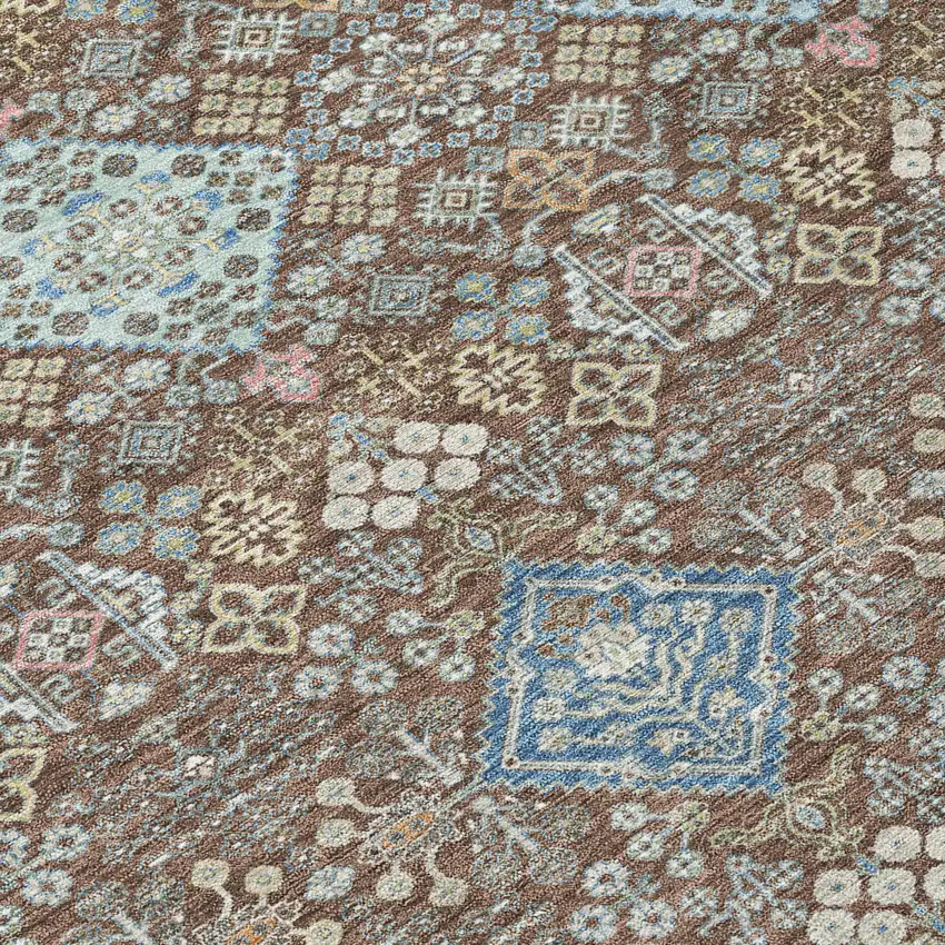 Chocolate And Green Oriental Washable Indoor Outdoor Area Rug Photo 9