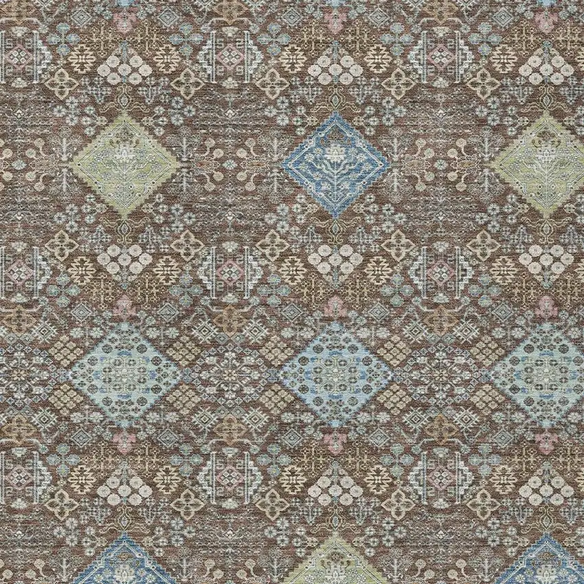 Chocolate And Green Oriental Washable Indoor Outdoor Area Rug Photo 2