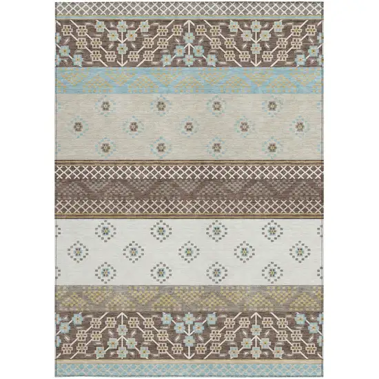 Chocolate And Green Striped Washable Indoor Outdoor Area Rug Photo 3