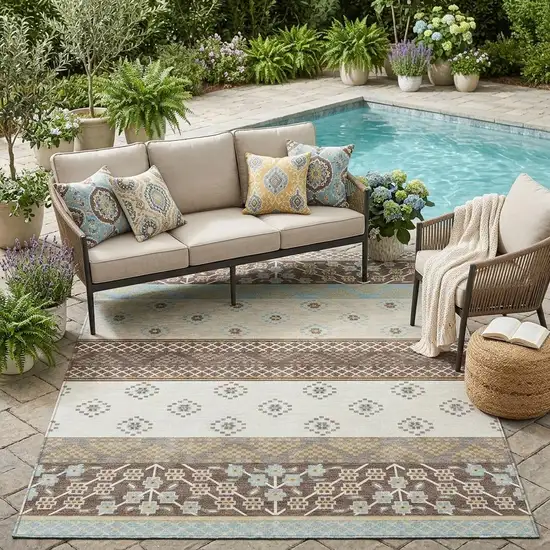 Chocolate And Green Striped Washable Indoor Outdoor Area Rug Photo 1