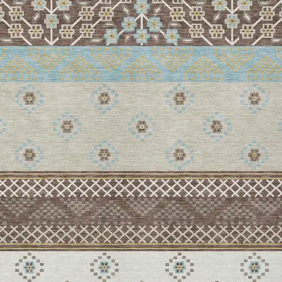 Chocolate And Green Striped Washable Indoor Outdoor Area Rug Photo 4
