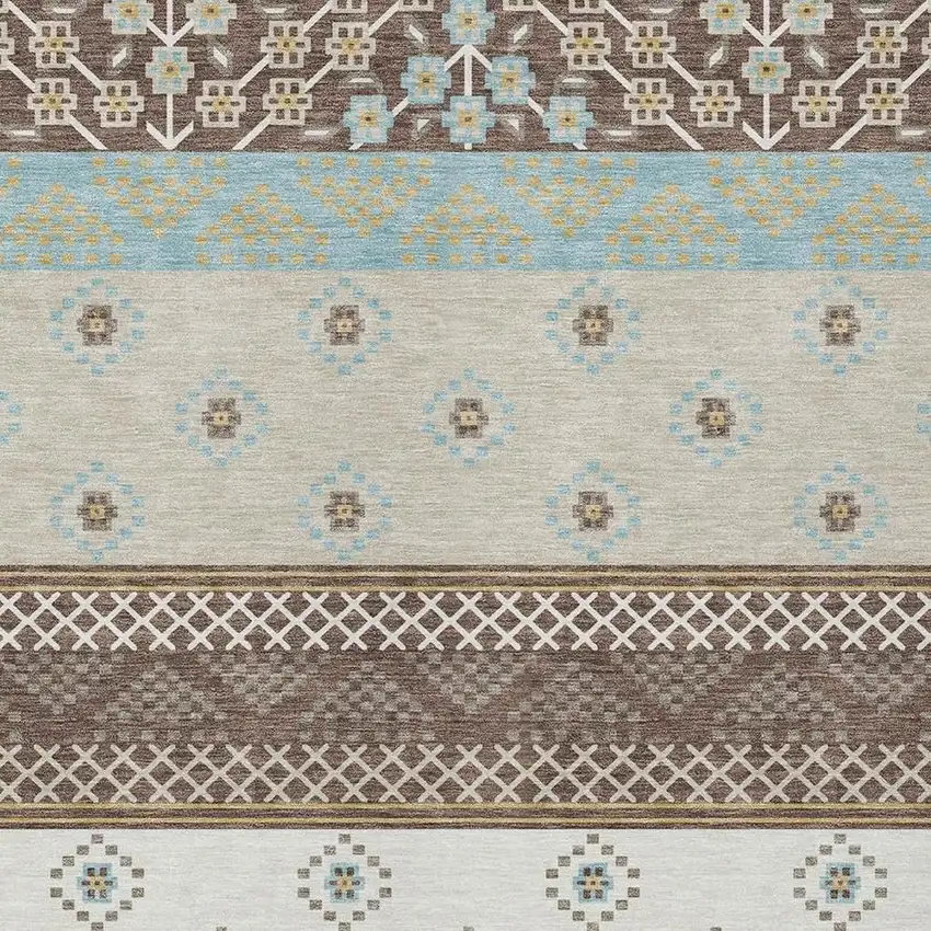 Chocolate And Green Striped Washable Indoor Outdoor Area Rug Photo 4