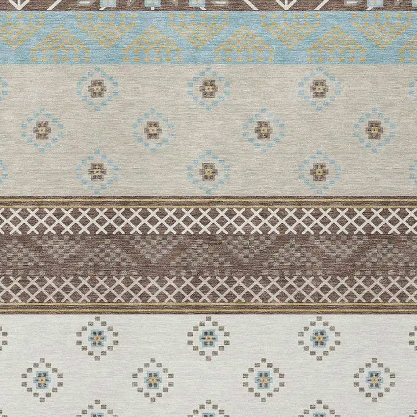 Chocolate And Green Striped Washable Indoor Outdoor Area Rug Photo 5