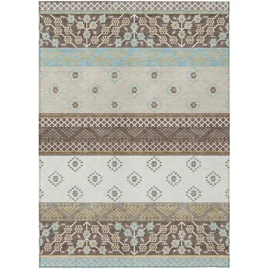 Chocolate And Green Striped Washable Indoor Outdoor Area Rug Photo 2