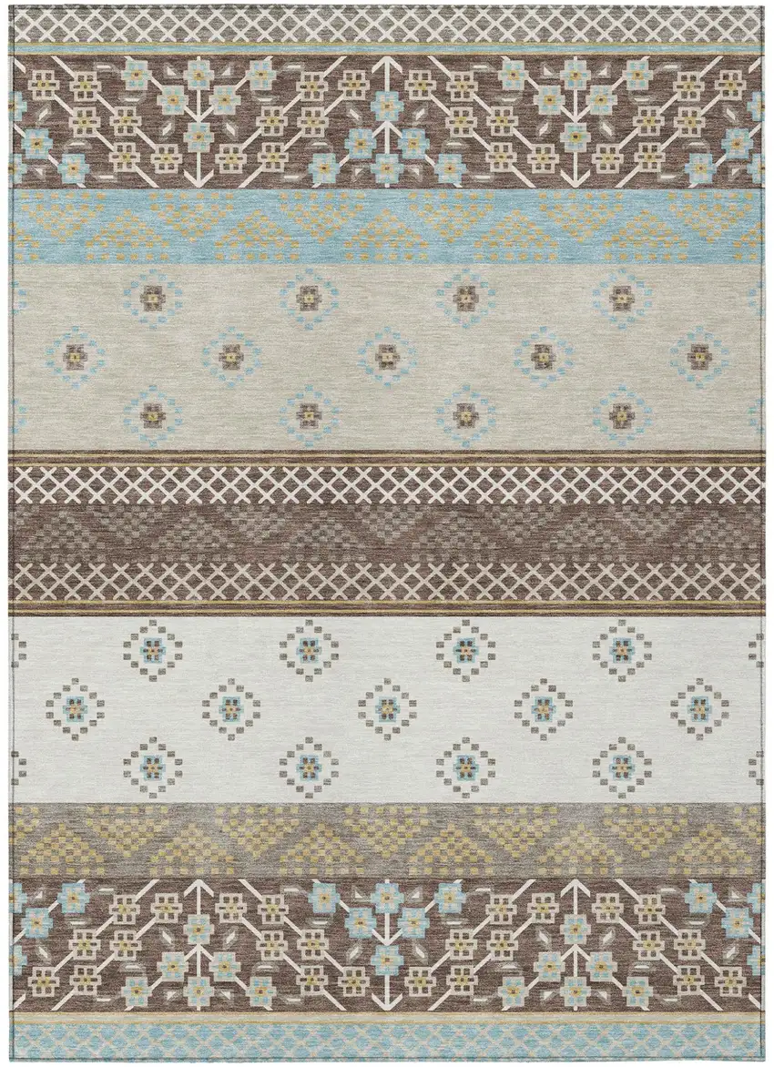 Chocolate And Green Striped Washable Indoor Outdoor Area Rug Photo 2