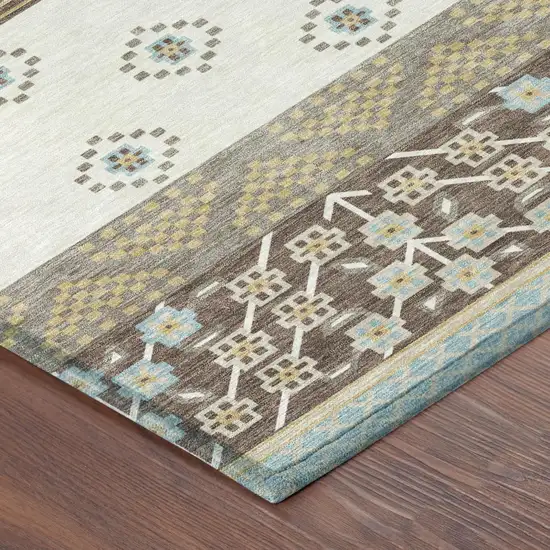 Chocolate And Green Striped Washable Indoor Outdoor Area Rug Photo 7