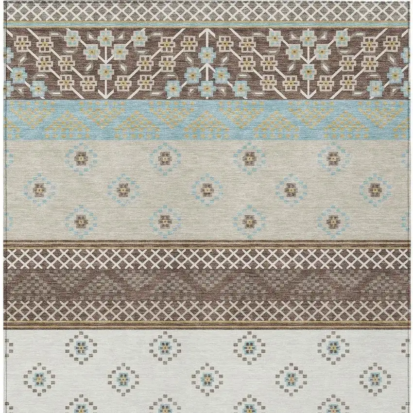Chocolate And Green Striped Washable Indoor Outdoor Area Rug Photo 6