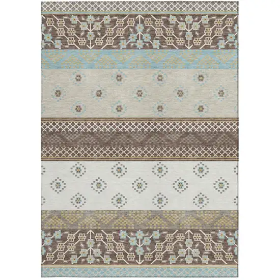 Chocolate And Green Striped Washable Indoor Outdoor Area Rug Photo 4