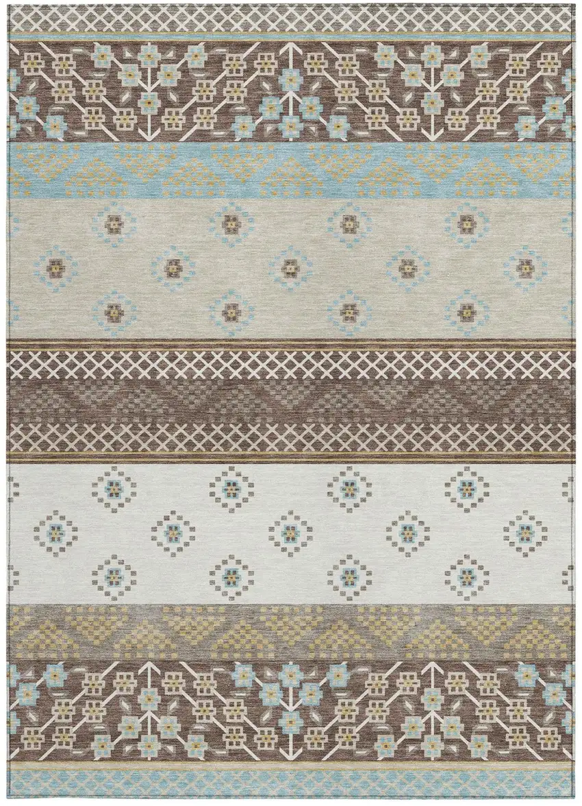 Chocolate And Green Striped Washable Indoor Outdoor Area Rug Photo 4