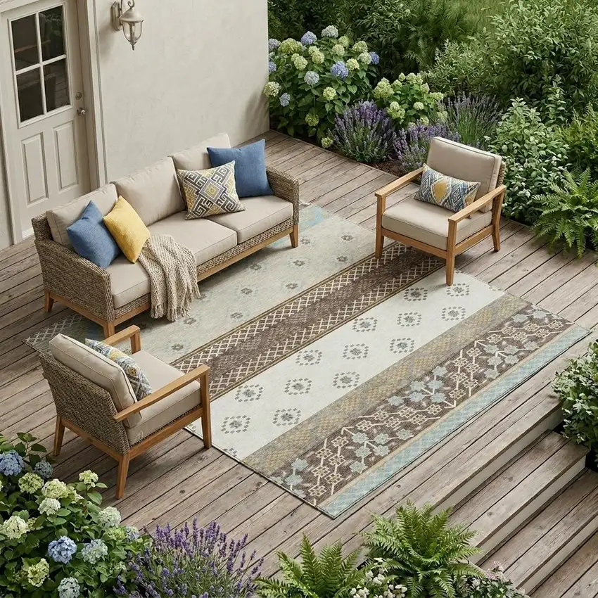 Chocolate And Green Striped Washable Indoor Outdoor Area Rug Photo 1