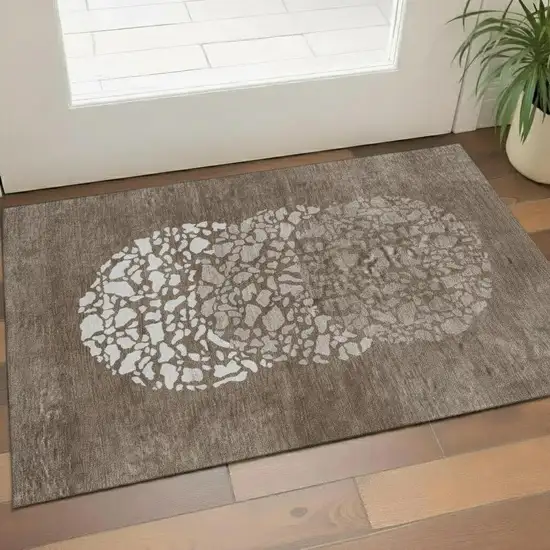 Chocolate And Ivory Abstract Washable Area Rug With UV Protection Photo 1