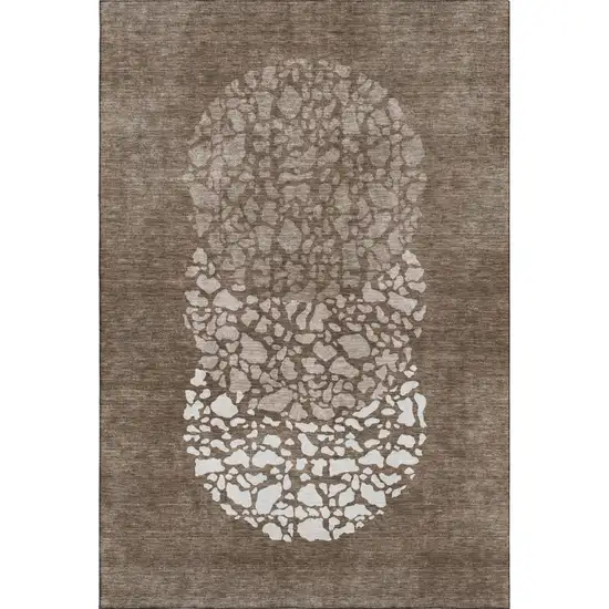 Chocolate And Ivory Abstract Washable Area Rug With UV Protection Photo 1