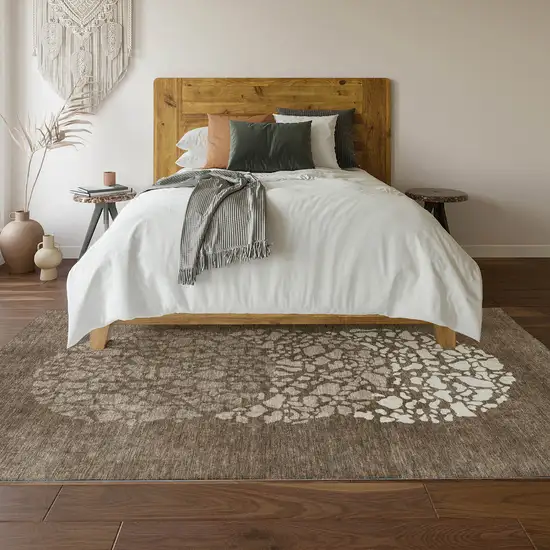 Chocolate And Ivory Abstract Washable Area Rug With UV Protection Photo 5