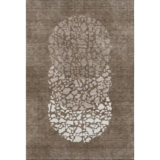 Chocolate And Ivory Abstract Washable Area Rug With UV Protection Photo 3