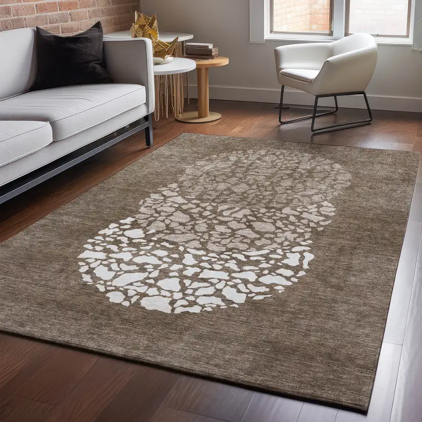 Chocolate And Ivory Abstract Washable Area Rug With UV Protection Photo 3