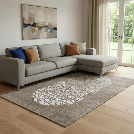 Chocolate And Ivory Abstract Washable Area Rug With UV Protection Photo 1