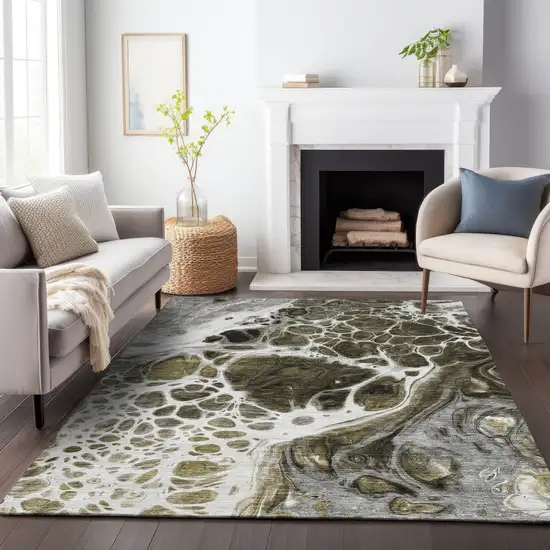 Chocolate And Ivory Abstract Washable Area Rug With UV Protection Photo 4