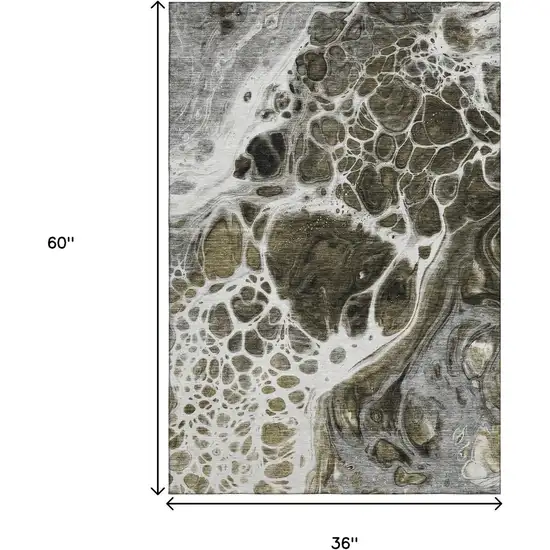 Chocolate And Ivory Abstract Washable Area Rug With UV Protection Photo 3