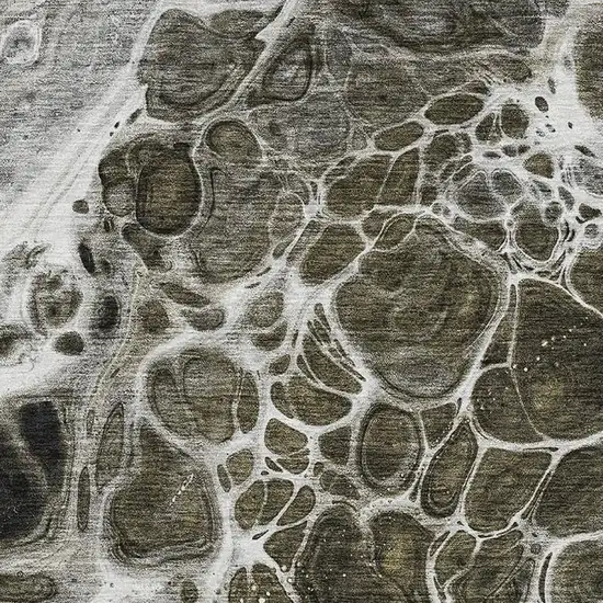 Chocolate And Ivory Abstract Washable Area Rug With UV Protection Photo 2