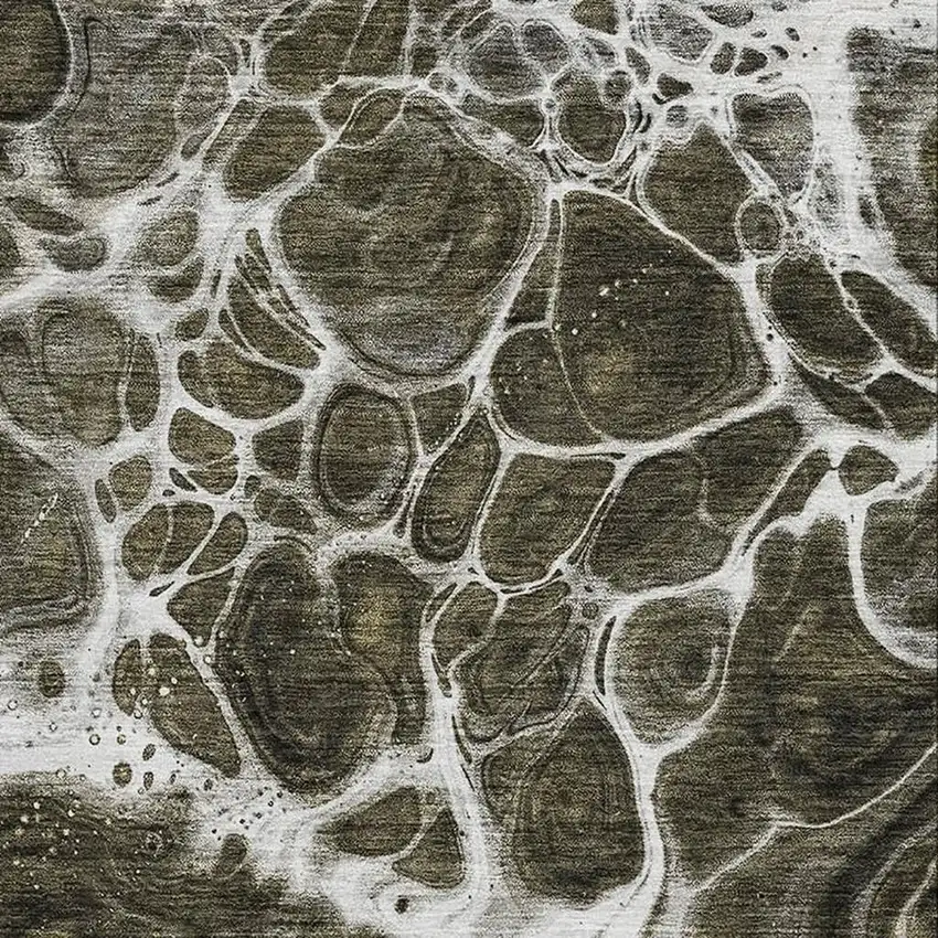 Chocolate And Ivory Abstract Washable Area Rug With UV Protection Photo 2