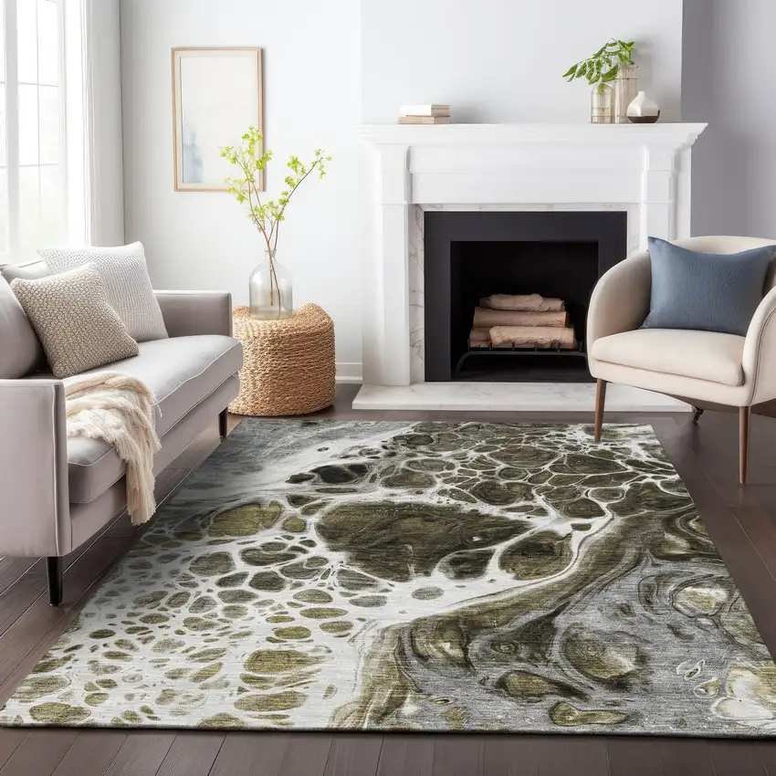 Chocolate And Ivory Abstract Washable Area Rug With UV Protection Photo 4