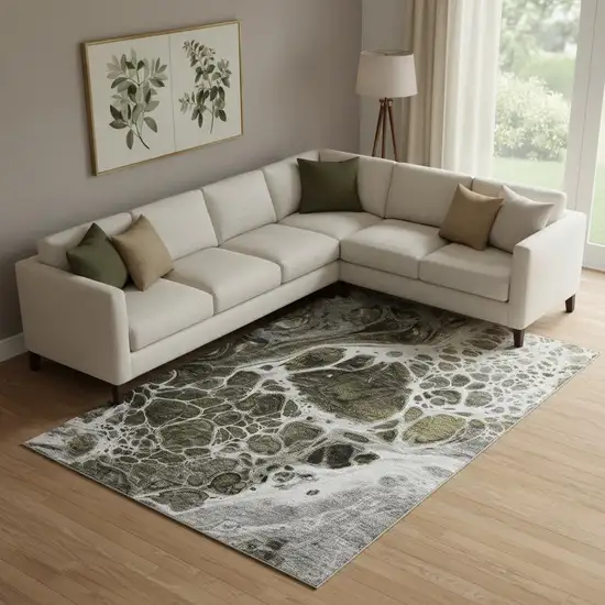 Chocolate And Ivory Abstract Washable Area Rug With UV Protection Photo 1