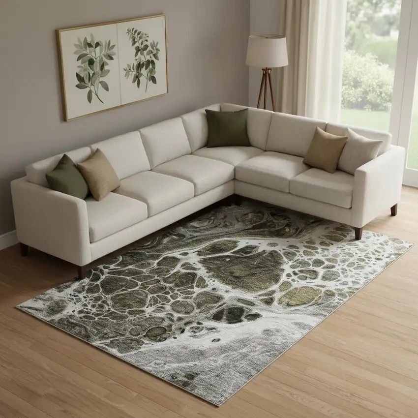 Chocolate And Ivory Abstract Washable Area Rug With UV Protection Photo 1