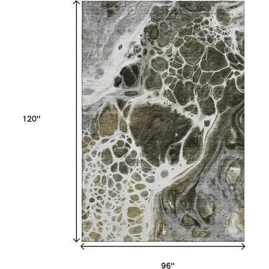 Chocolate And Ivory Abstract Washable Area Rug With UV Protection Photo 3