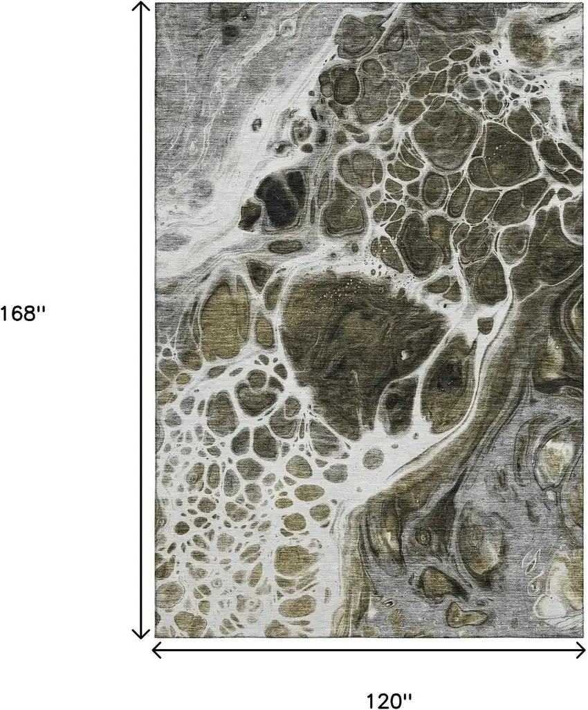 Chocolate And Ivory Abstract Washable Area Rug With UV Protection Photo 3