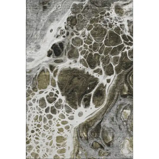Chocolate And Ivory Abstract Washable Area Rug With UV Protection Photo 1